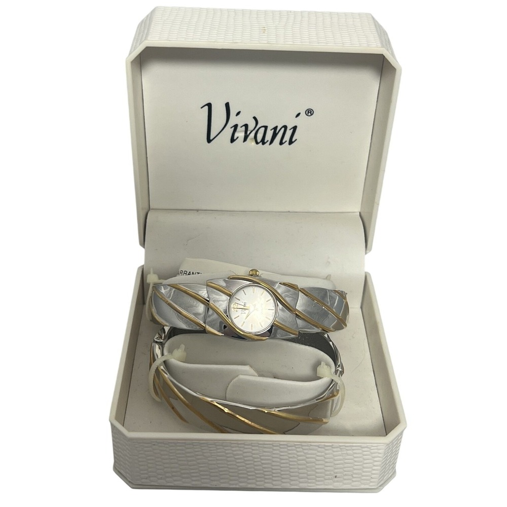 Vivani Women's Two-Tone Silver Gold Tone Quartz Bracelet Wristwatch Watch NEW